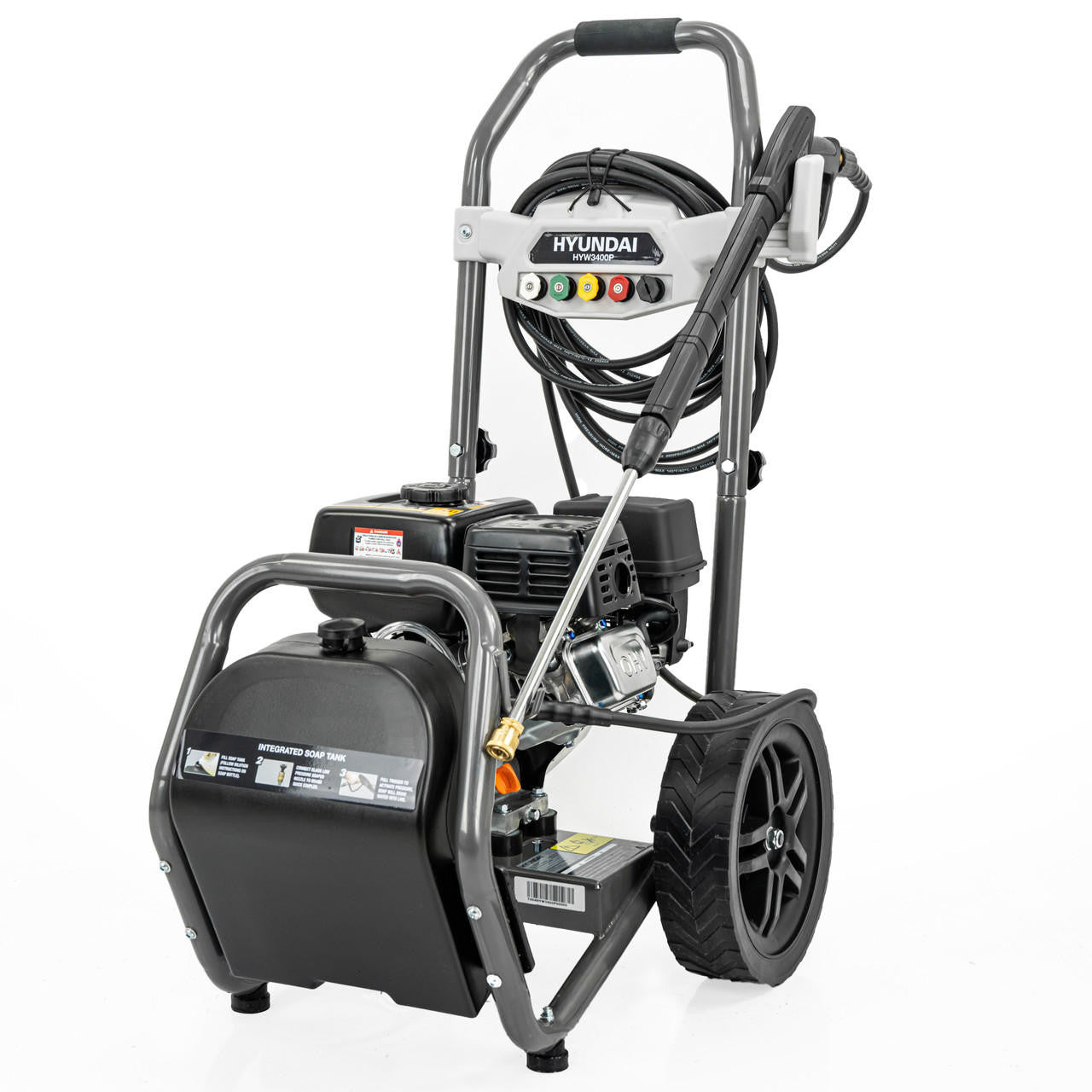 Hyundai 3400psi / 234 bar 209cc Petrol Pressure Washer, 9L/min, 10m Hose & Detergent Tank | HYW3400P