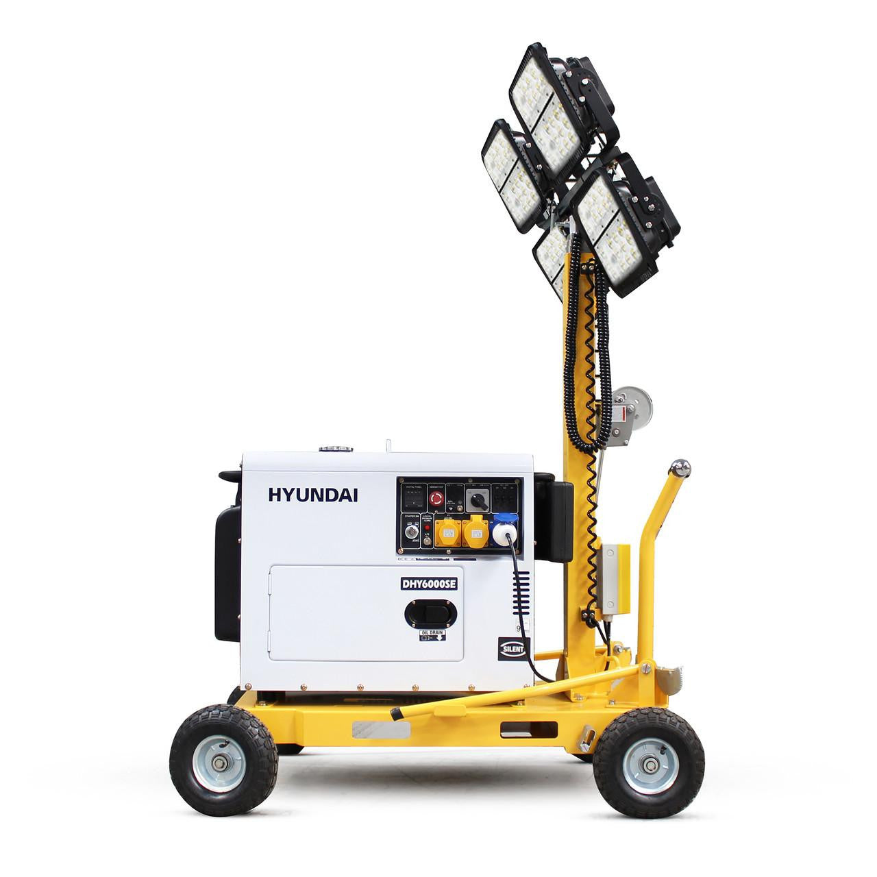 Hyundai 5.2kW Diesel Generator with 800W Evopower LED Mobile Lighting Tower | LT800+DHY6000SE