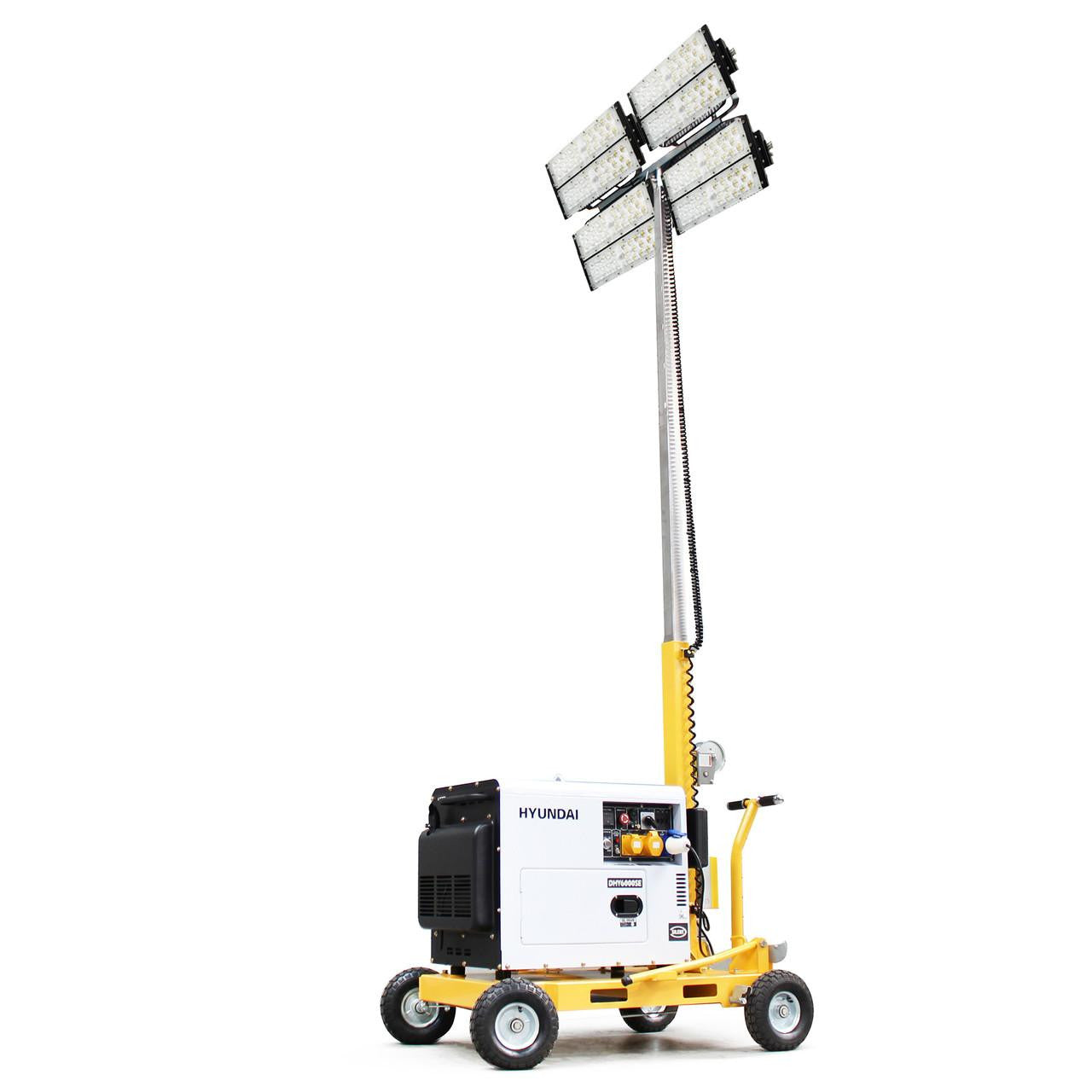 Hyundai 5.2kW Diesel Generator with 800W Evopower LED Mobile Lighting Tower | LT800+DHY6000SE