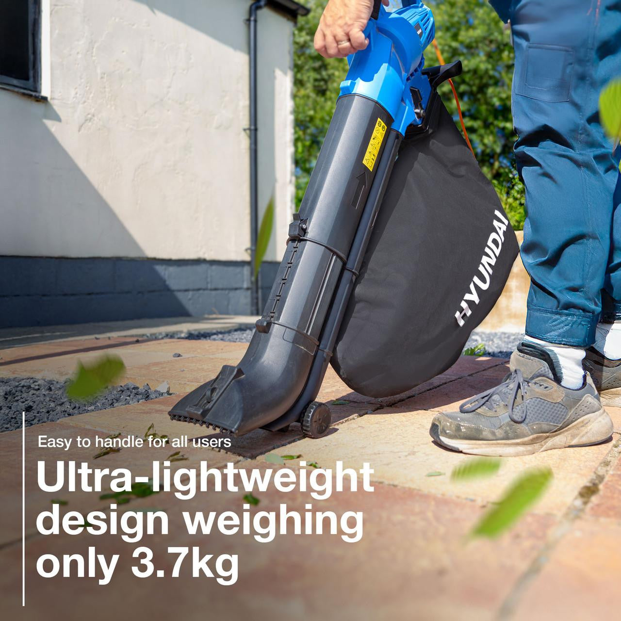 Hyundai 3000w 3-in-1 Leaf Blower, Vacuum, Shredder, 6-Speed, 45L Large Collection Bag, Long 12m Cable | HYBV3000E2