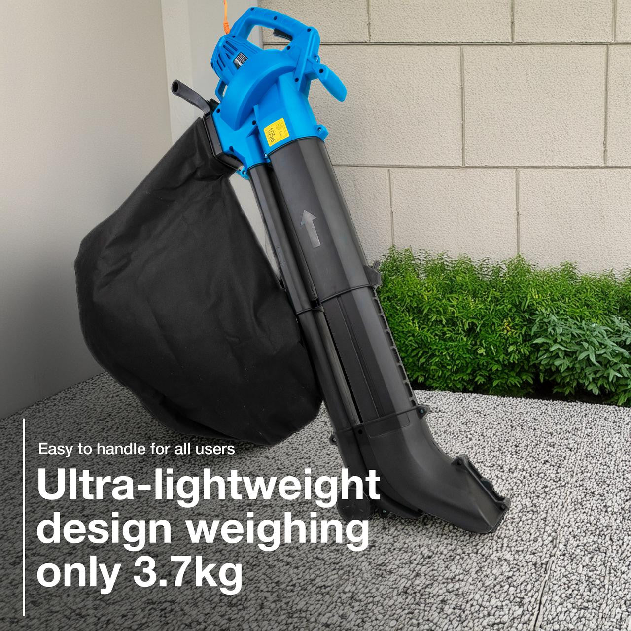 Hyundai 3000w 3-in-1 Leaf Blower, Vacuum, Shredder, 6-Speed, 45L Large Collection Bag, Long 12m Cable | HYBV3000E2