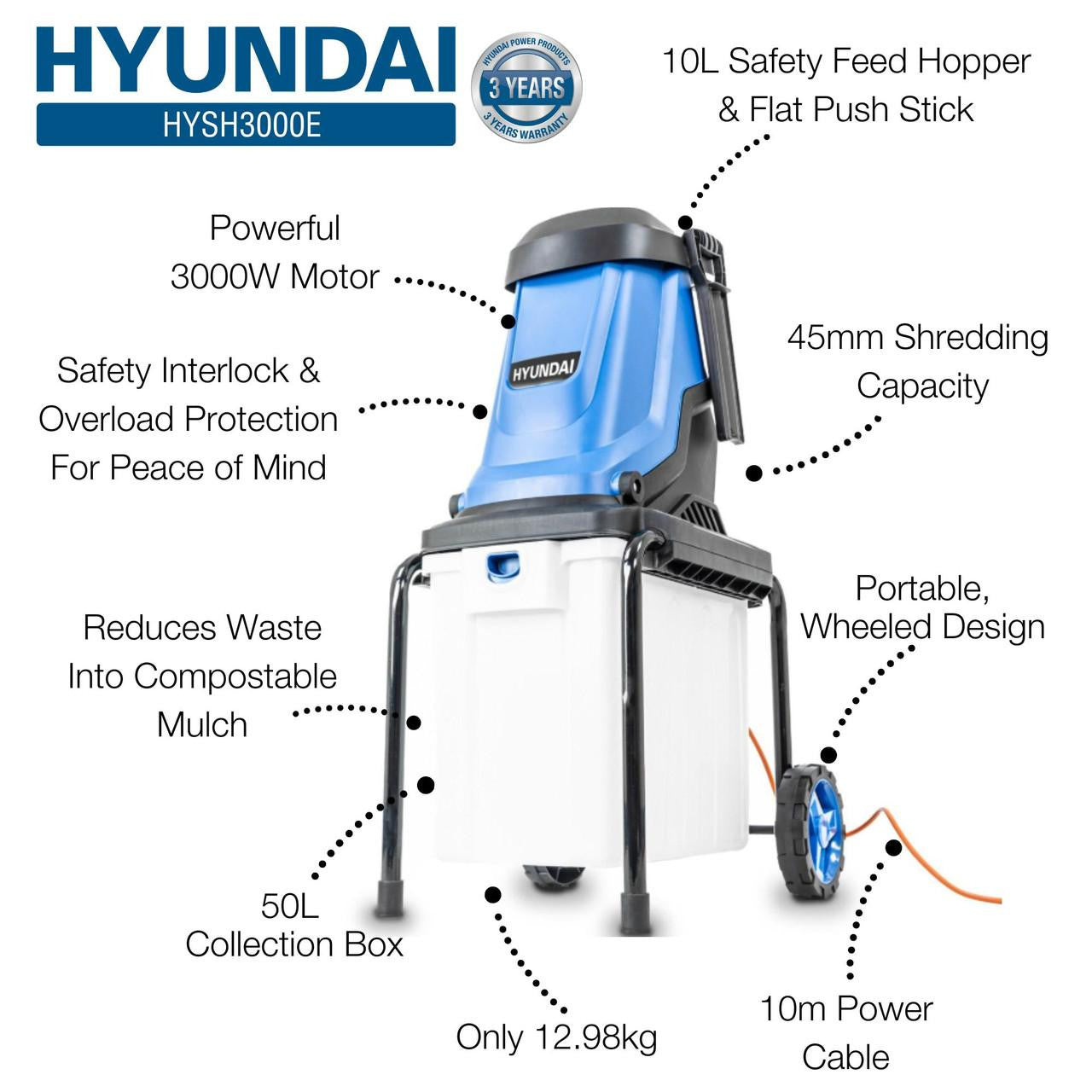 Hyundai Electric Garden Shredder 3000W 230V | HYSH3000E