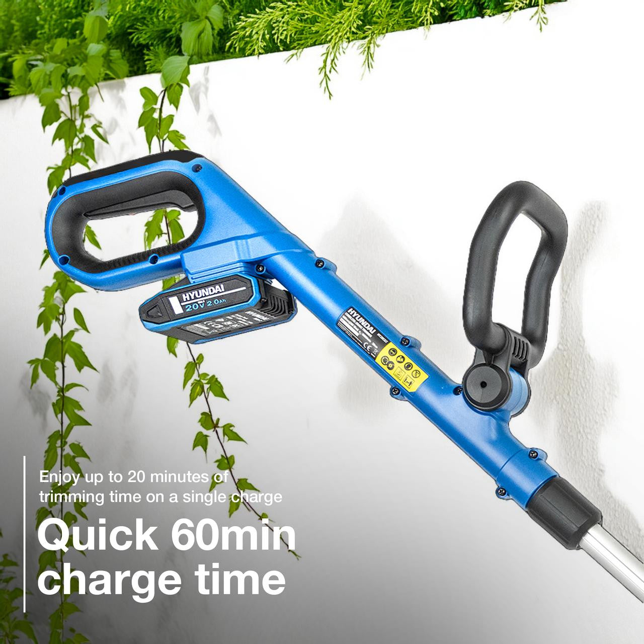 Hyundai 20V Cordless Grass Trimmer 30cm Cut, 2.0Ah Battery, Charger – Lightweight & Powerful | HY20CGT