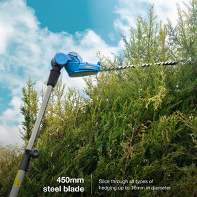 Hyundai 20V 450mm Cordless Long Reach Pole Hedge Trimmer, 2.6m Long Reach, 2.0Ah li-ion Battery & Charger | HY20CPHT