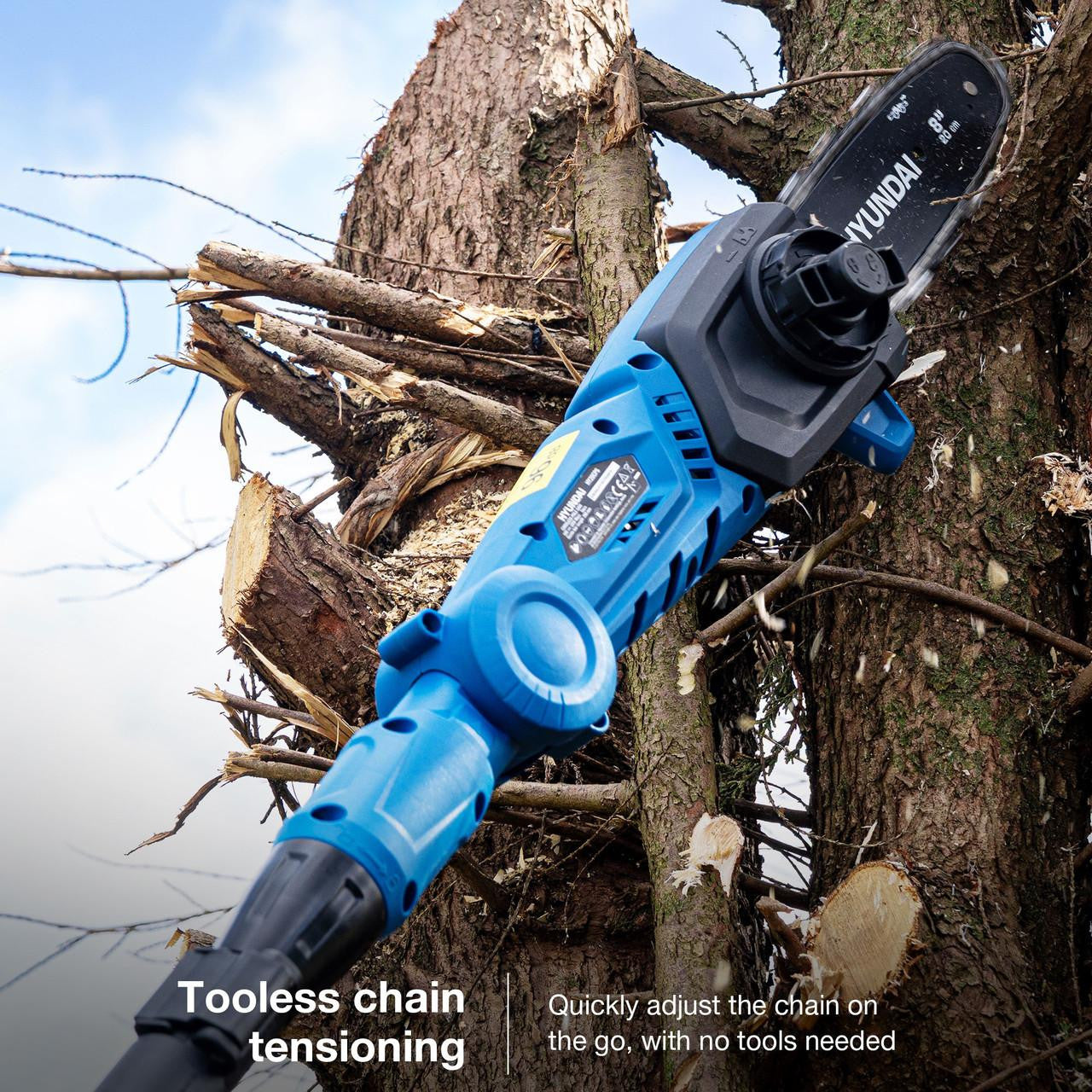 Hyundai 20V Cordless Pole Saw, 2Ah Battery and Charger, Lightweight and Telescopic Chainsaw | HY20CPS