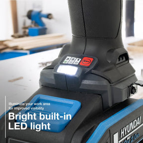 Hyundai 20V Cordless 65Nm Hammer Drill and 230Nm Impact Driver Brushless Kit, 2x 2.0Ah Li-ion Batteries and 2A Charger  | S01-T2B