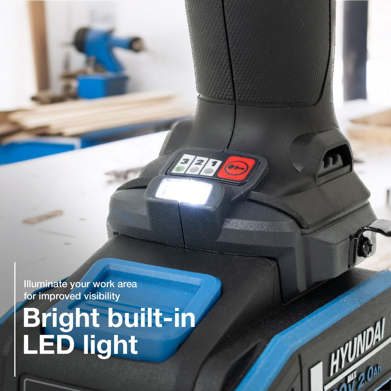 Hyundai 20V Cordless Hammer Drill 60Nm and Angle Grinder 115mm Brushless Kit, inc. 2.0Ah and 4.0Ah Li-ion Battery and 2A Charger  | S02-FTB