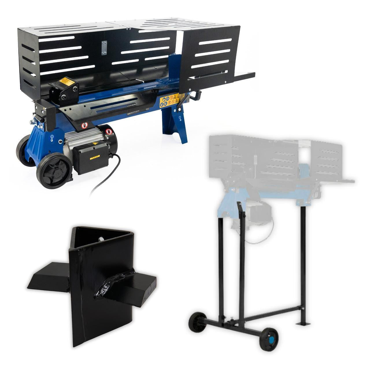 Hyundai 7 Tonne, 520mm Horizontal Electric Log Splitter with Stand and Cross Wedge |  HYLS7000HE+1361149+1361150