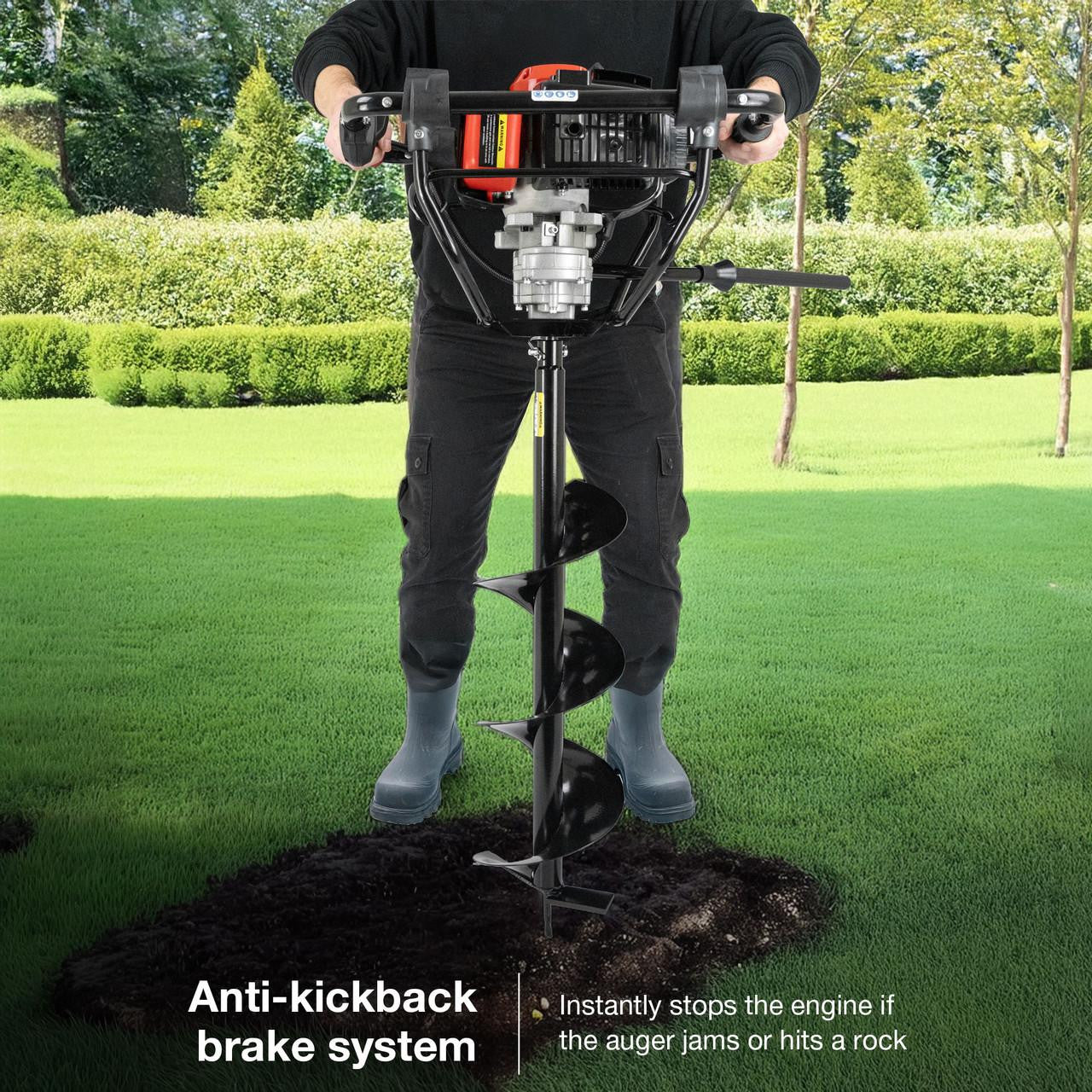 P1 56 cc Petrol Earth Auger with Brake System Post Hole Borer and Ground Drill - 100, 150 & 200mm | P1-EA560BR