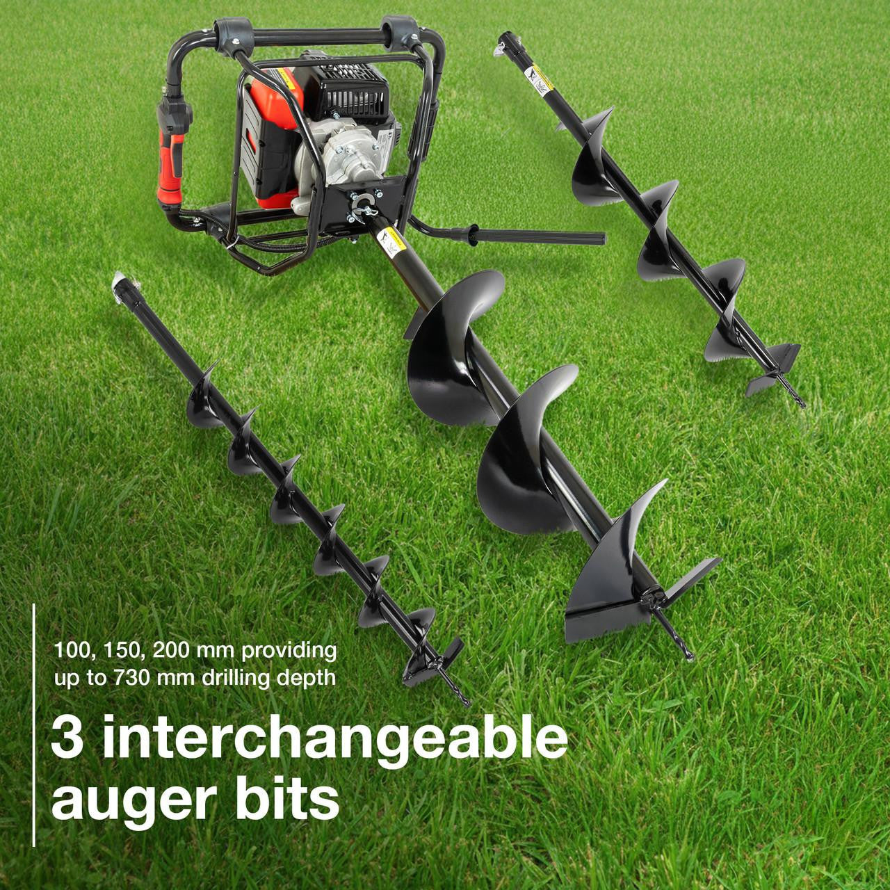 P1 56 cc Petrol Earth Auger with Brake System Post Hole Borer and Ground Drill - 100, 150 & 200mm | P1-EA560BR