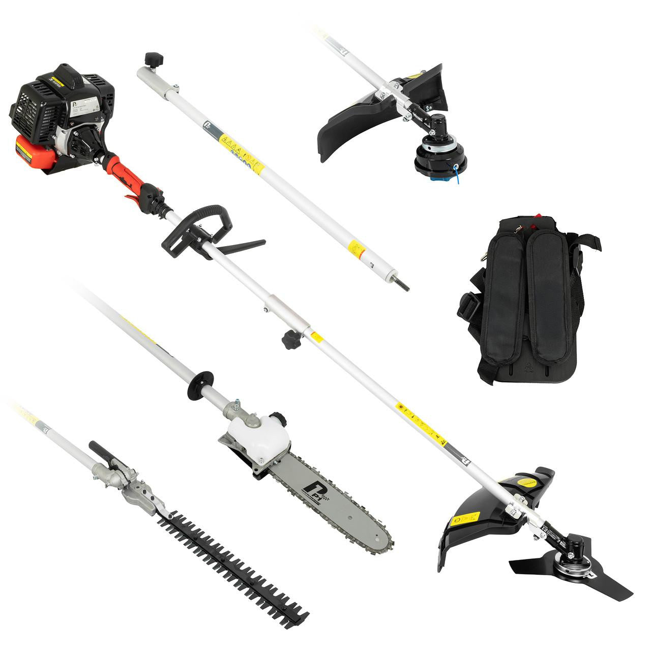 P1 56cc 5-in-1 Petrol Multi-tool - Grass Trimmer, Brushcutter, Pole Chainsaw, Hedge Trimmer & Extension Shaft | P1-MT560