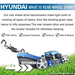 Hyundai 18"/46cm 139cc Electric-Start Self-Propelled Petrol Lawnmower | HYM460SPE