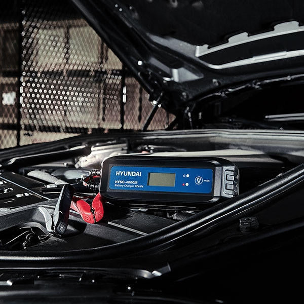 Hyundai 4 Amp SMART Car Battery Charger 6v / 12v, 1.2 - 130Ah Capacity| HYSC-4000M