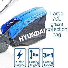 Hyundai 19" 48cm / 480mm Self Propelled Electric Start 139cc Petrol Roller Lawnmower | HYM480SPER