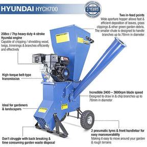Hyundai 208cc 76mm Petrol Garden Wood Chipper, Shredder, Mulcher 4-Stroke Engine | HYCH700