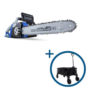 Hyundai 14" 35cm Electric Chainsaw 1600W 230V & Folding Trolley on Wheels, Garden Trolley 100kg | HYC1600E+GTW220
