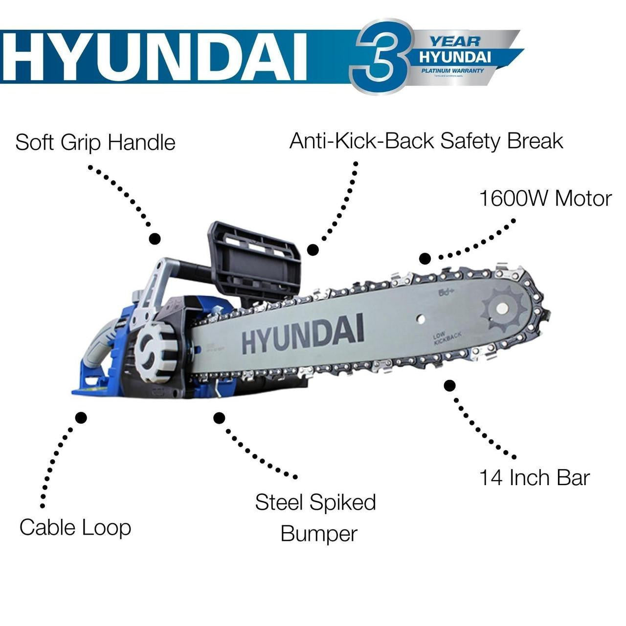 Hyundai 14" 35cm Electric Chainsaw 1600W 230V & Folding Trolley on Wheels, Garden Trolley 100kg | HYC1600E+GTW220