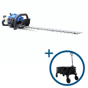 Hyundai 26cc 600mm Petrol Hedge Trimmer Cutter, Easy-Start & Lightweight 2-stroke & Folding Trolley on Wheels, Garden Trolley 100kg | HYHT2600X+GTW220