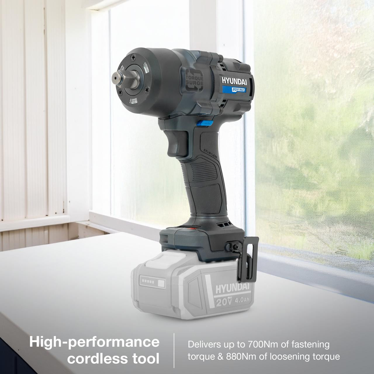 Hyundai 20V Cordless ½’’ Impact Wrench, 700Nm High-Torque with Friction Ring, Bare Unit | IW20X-700 - IW20X-700 with BI20-4 20V 4Ah Battery