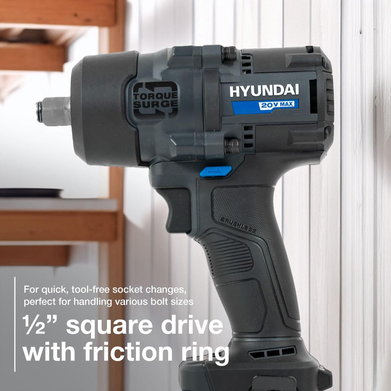 Hyundai 20V Cordless ½’’ Impact Wrench, 700Nm High-Torque with Friction Ring, Bare Unit | IW20X-700 - IW20X-700 with BI20-4 20V 4Ah Battery