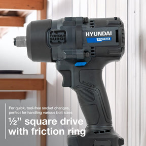 Hyundai 20V Cordless ½’’ Impact Wrench, 700Nm High-Torque with Friction Ring, Bare Unit | IW20X-700 - IW20X-700 with BI20-4 20V 4Ah Battery