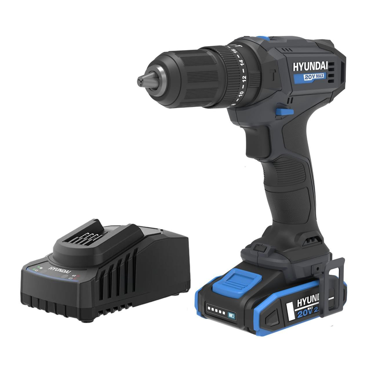 Hyundai 20V 50Nm Cordless Hammer Drill, 2-Speed, 13 mm Chuck LED Light | HD20S-50