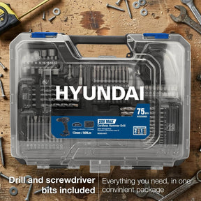 Hyundai 20V 50Nm Cordless Hammer Drill, 2-Speed, 13 mm Chuck LED Light | HD20S-50