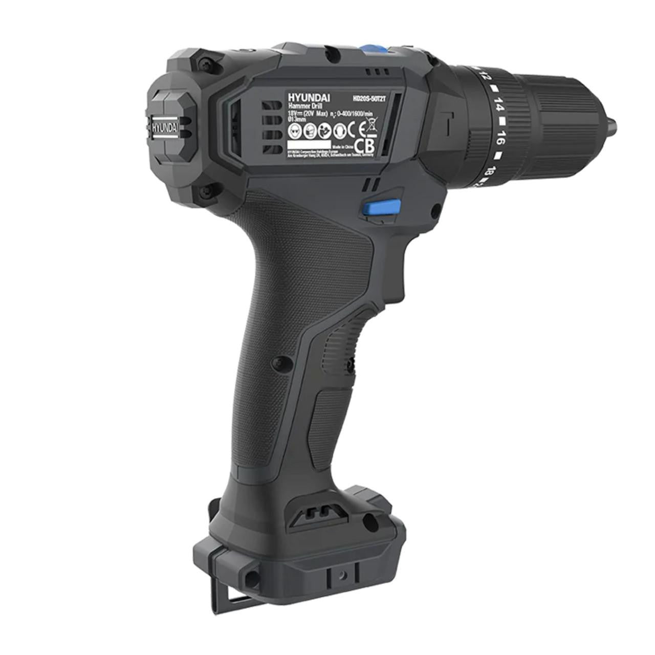 Hyundai 20V 50Nm Cordless Hammer Drill, 2-Speed, 13 mm Chuck LED Light | HD20S-50