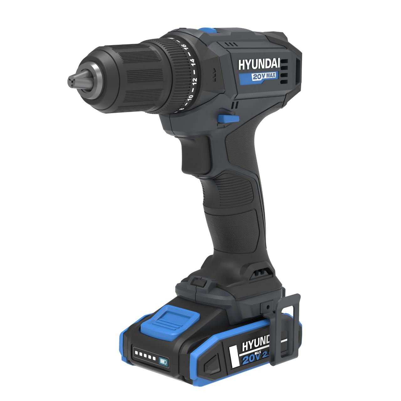 Hyundai 20V 40Nm Cordless Driver Drill, 2Ah Battery and Charger, 2-Speed, LED Light, 13 mm Chuck | DD20S-40TT