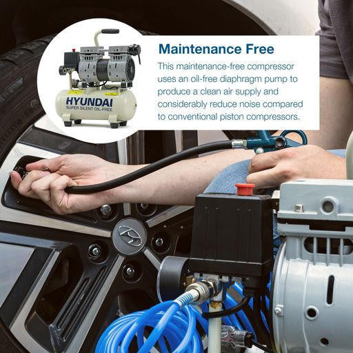 Hyundai 550W / 0.75HP 8L Oil Free Low Noise Portable Air Compressor 4CFM 100psi Direct Drive | HY5508X