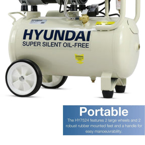 Hyundai 750W / 1HP 24L Oil Free Low Noise Portable Air Compressor 5.2CFM 118psi Direct Drive | HY7524X