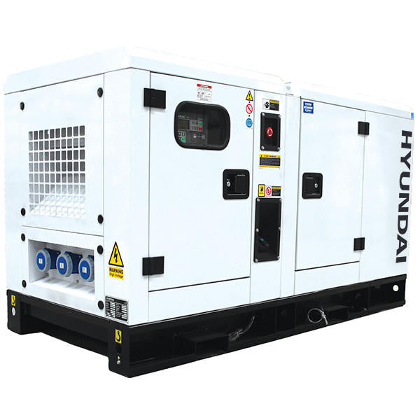 Hyundai 18kW / 22kVA Three Phase, 400v / 230v Diesel Generator, 1500rpm Water-cooled Slow Running Genset, Silenced Canopy | DHY22KSE