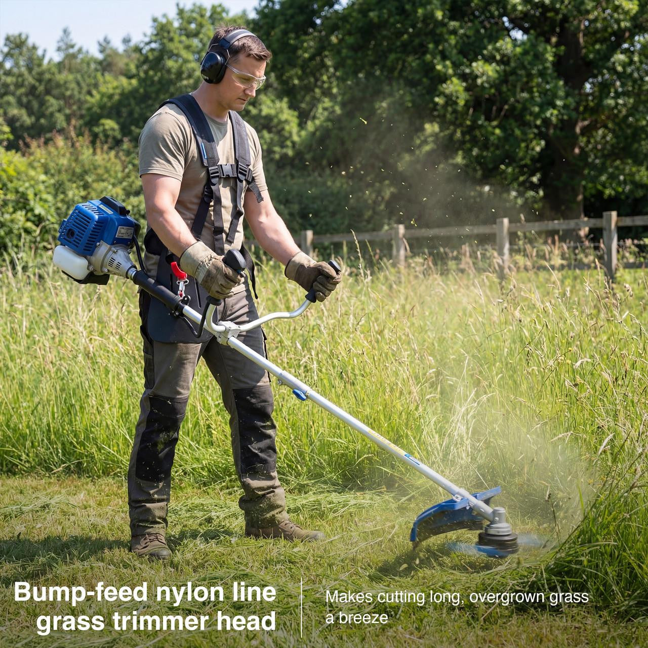 Hyundai 56cc Petrol Brushcutter and Grass Trimmer, 2-in-1, Includes Harness | HYBC5600X
