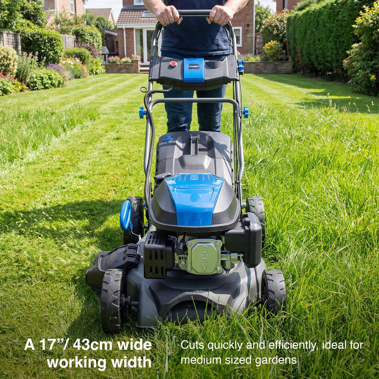 Hyundai 17" / 43cm Self-Propelled Petrol Lawnmower, Electric Start, 139cc | HYM17150SPEX