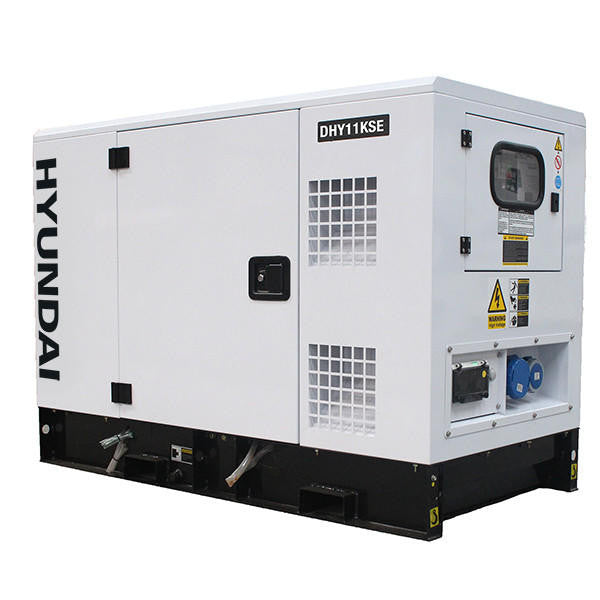 Hyundai 8.8kW / 11kVA Three Phase, 400v / 230v Diesel Generator, 1500rpm Water-cooled Slow Running Genset, Silenced Canopy | DHY11KSE