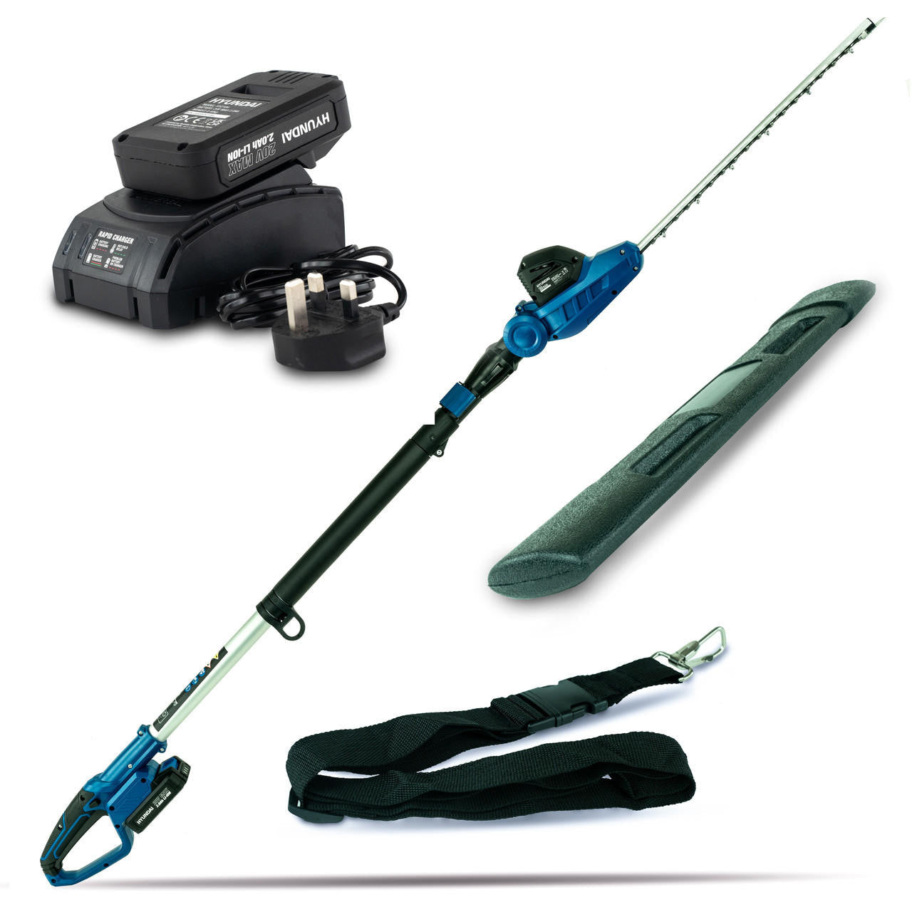 Hyundai 20V 410mm Cordless Long Reach Pole Hedge Trimmer 2Ah Li-Ion Battery | HY2191