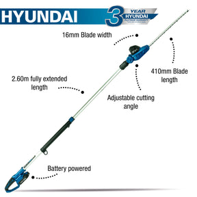 Hyundai 20V 410mm Cordless Long Reach Pole Hedge Trimmer 2Ah Li-Ion Battery | HY2191
