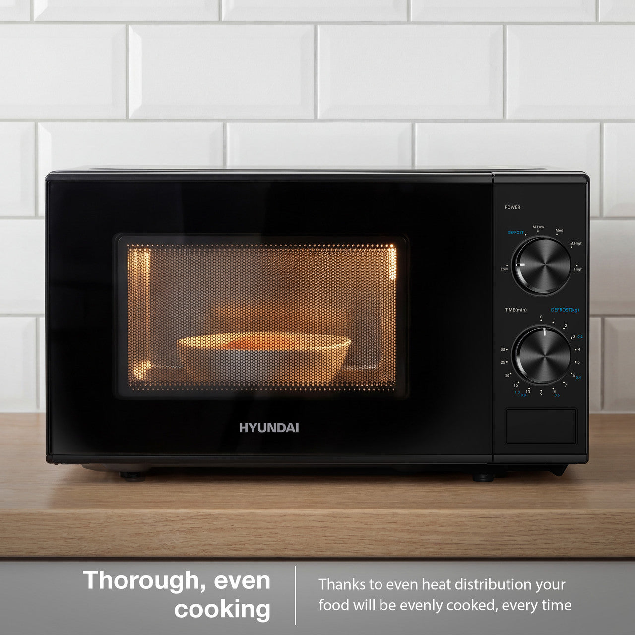 HYUNDAI 800W 20L Solo Microwave, Dial Control, Stainless Steel Interior | HYMW80020MB