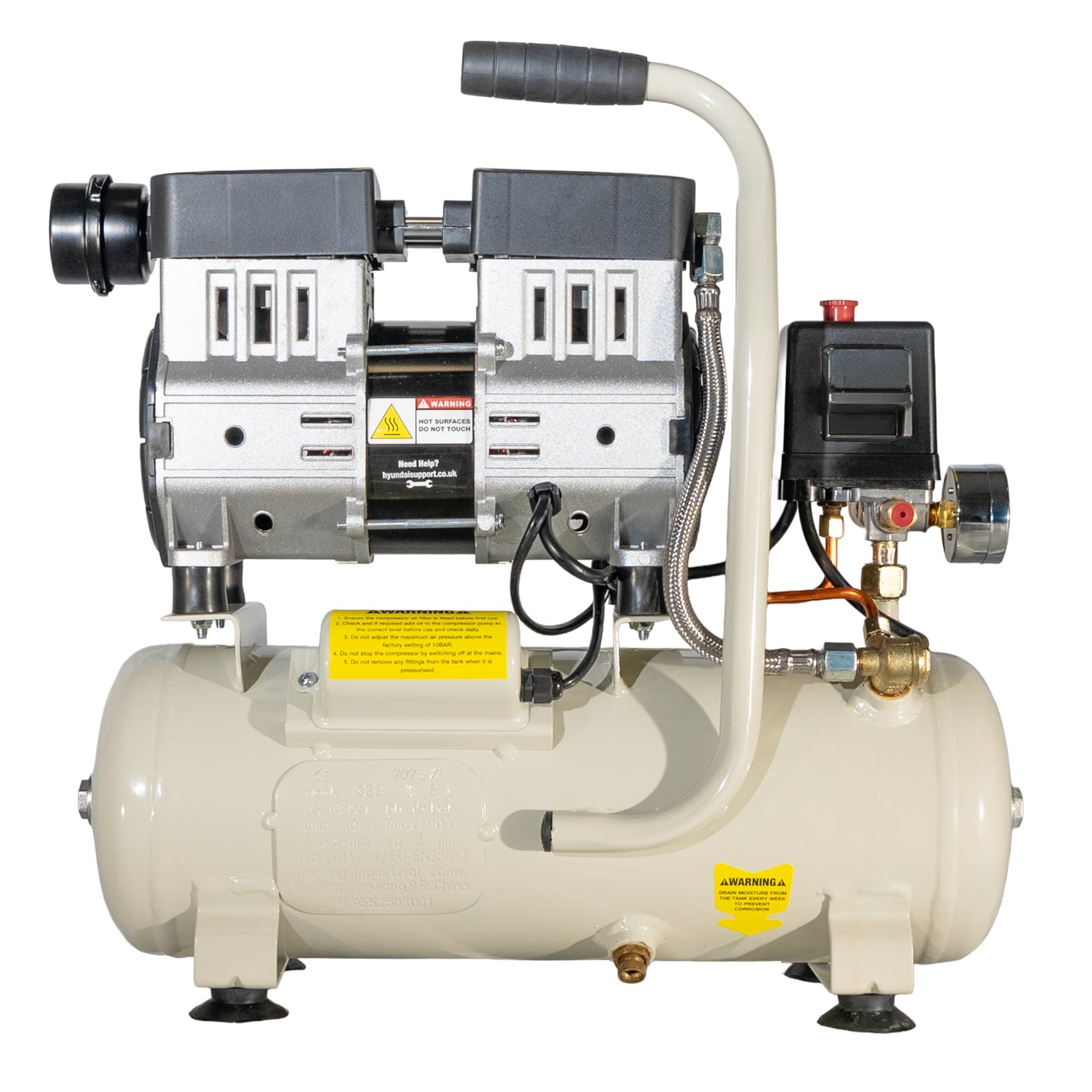 Hyundai 550W / 0.75HP 8L Oil Free Low Noise Portable Air Compressor 4CFM 100psi Direct Drive | HY5508X