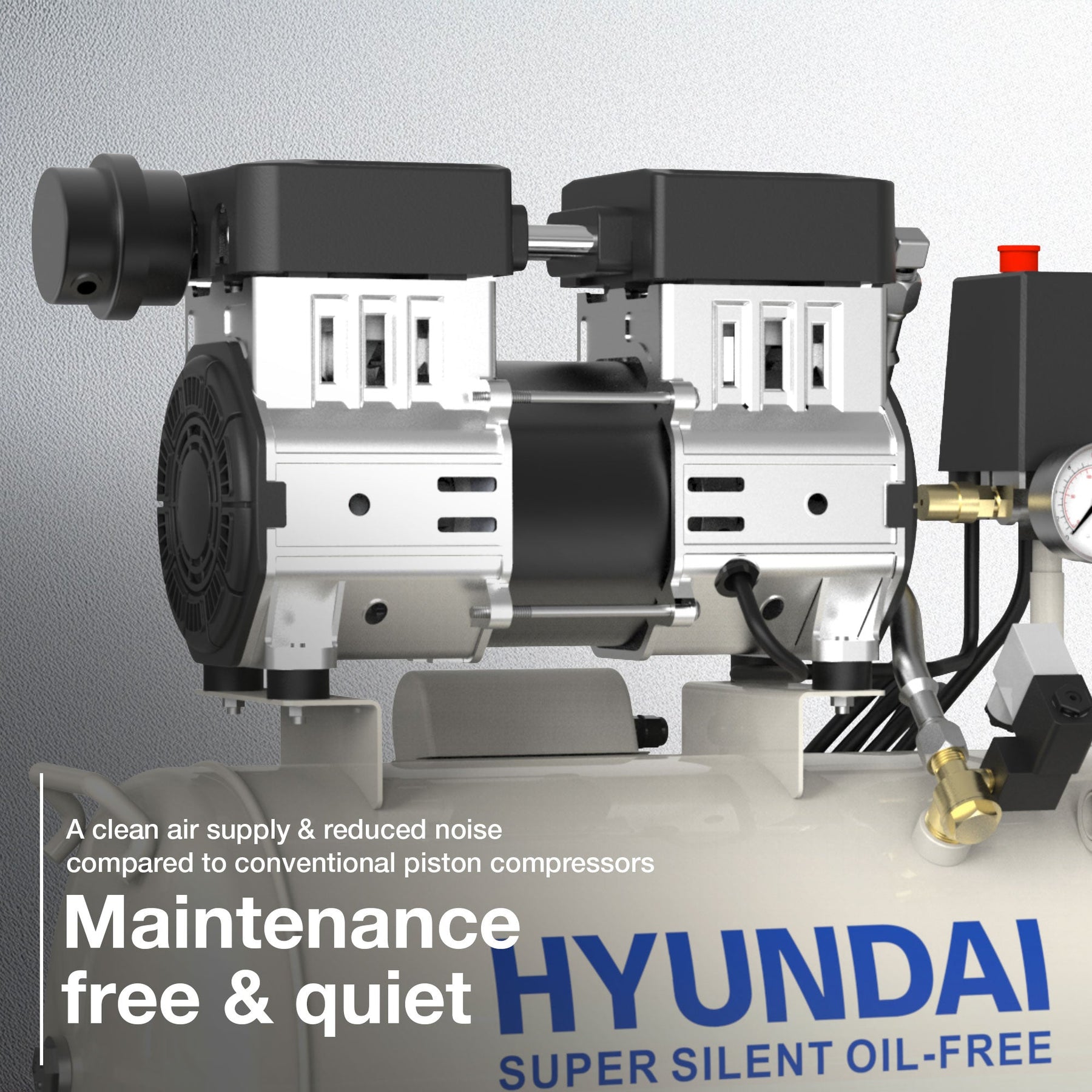 Hyundai 750W / 1HP 24L Oil Free Low Noise Portable Air Compressor 5.2CFM 118psi Direct Drive | HY7524X