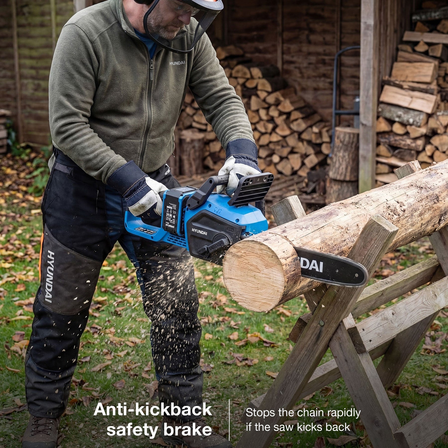Hyundai 14" / 350mm 40V, (2x20V), 4Ah Brushless Cordless Chainsaw, Auto-Oiling, Anti-Kickback | HY40CCS350