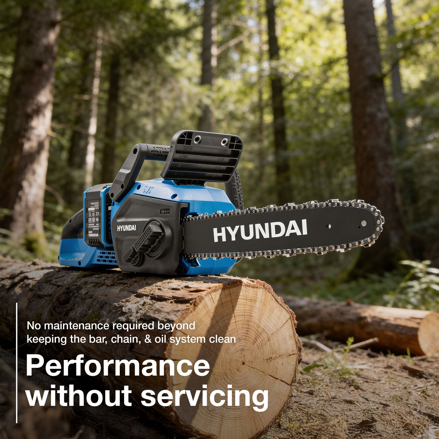 Hyundai 14" / 350mm 40V, (2x20V), 4Ah Brushless Cordless Chainsaw, Auto-Oiling, Anti-Kickback | HY40CCS350