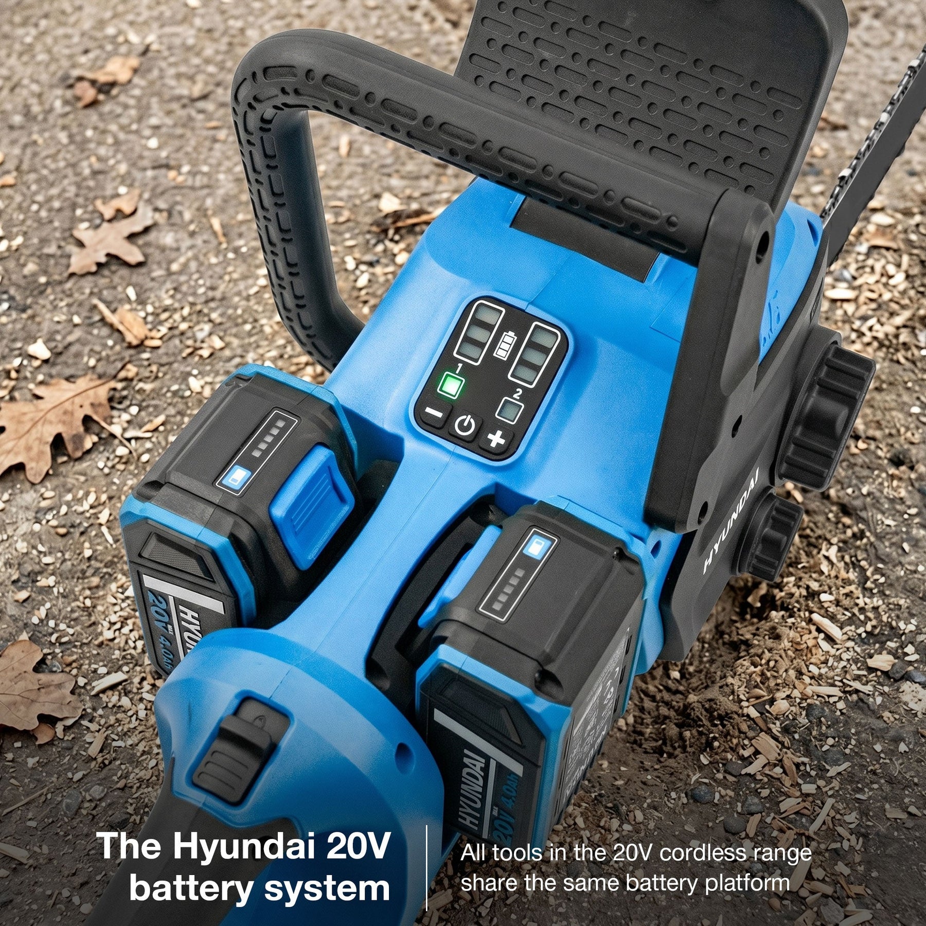 Hyundai 14" / 350mm 40V, (2x20V), 4Ah Brushless Cordless Chainsaw, Auto-Oiling, Anti-Kickback | HY40CCS350