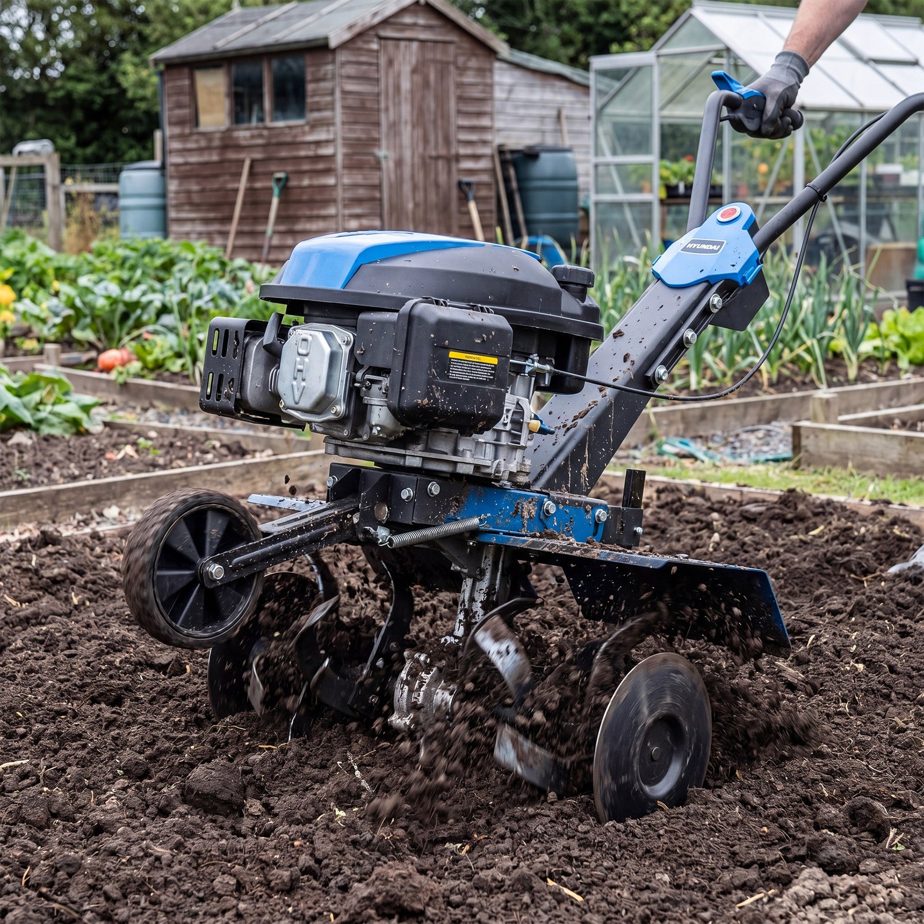 Hyundai 60cm / 24" Petrol Tiller, Electric Start, 173cc, 4 Blade Sets | HYT175EX