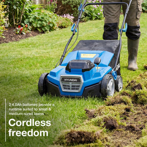 Hyundai 38cm / 15" 2-in-1 Cordless Scarifier & Aerator, 40V (2x20V) Brushless, 45L Collection Bag | HY40CSC38