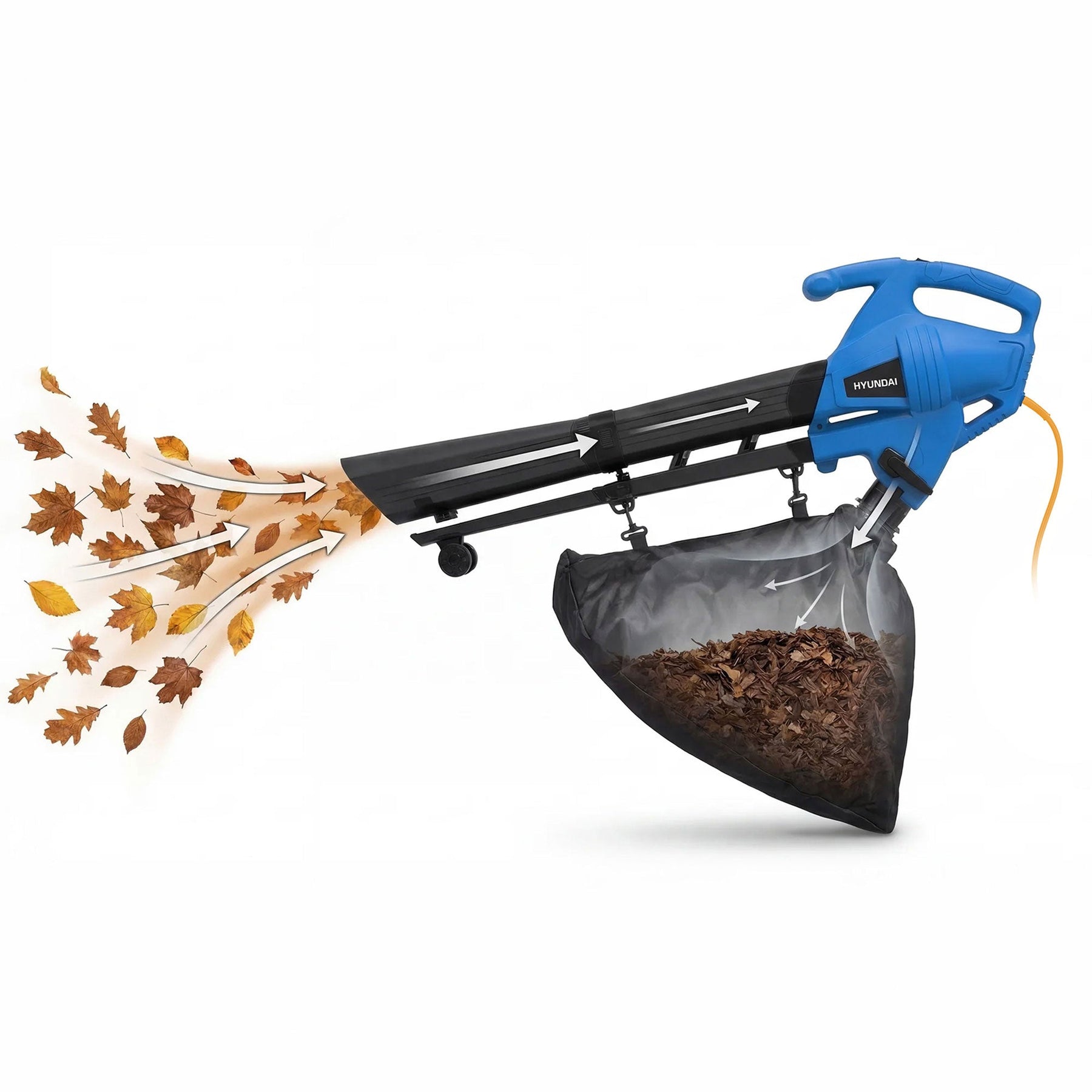 Souffleur et aspirateur de feuilles électrique Hyundai 3000W, 3-en-1, sac de collecte 34L | HYBV3000E3-EU