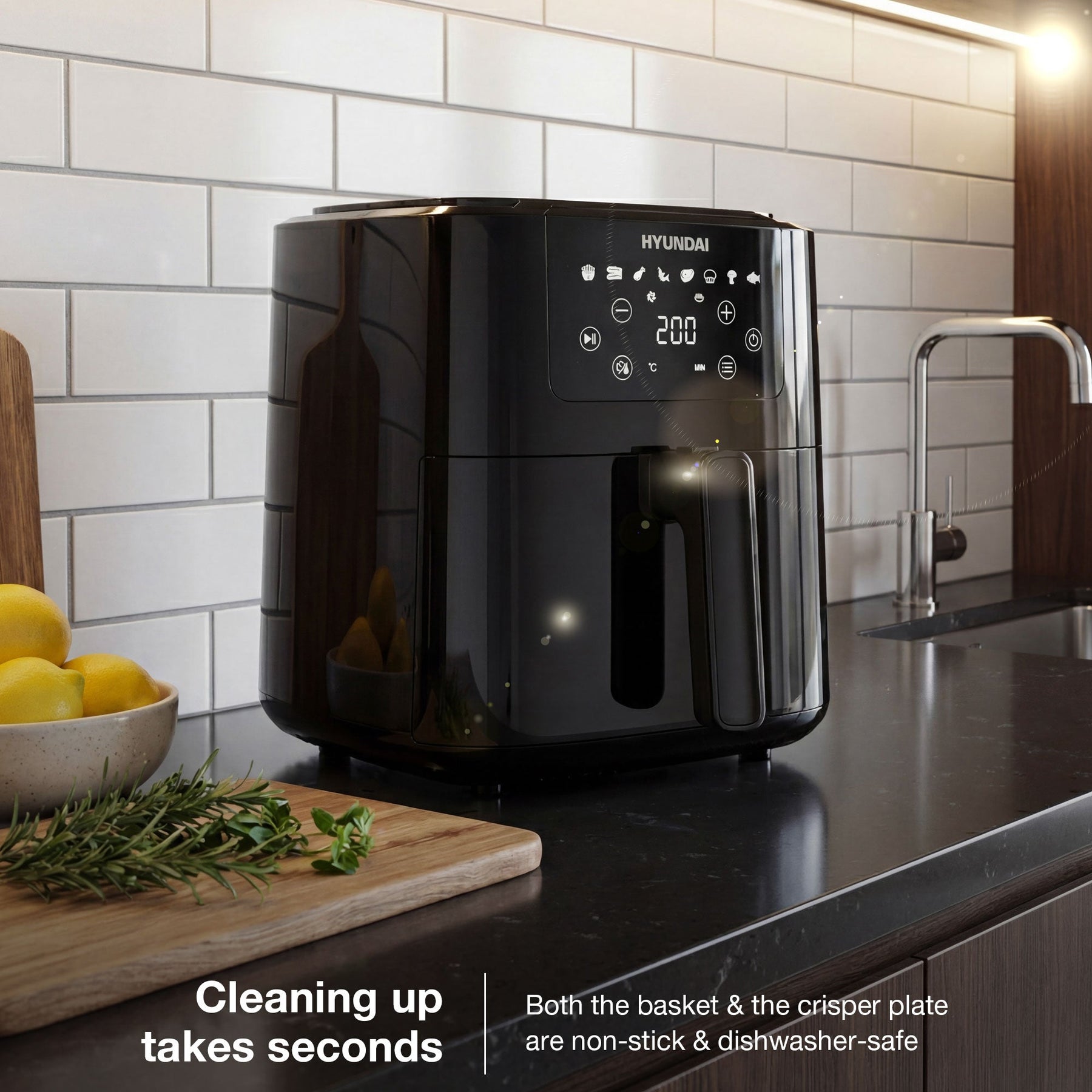 HYUNDAI 5L Digital Air Fryer, 8 Preset Programmes, 1500W | HYAF5001DB