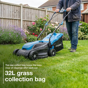 Hyundai 33cm / 13" 20V Brushless Cordless Lawnmower, 32L Collection Bag | HY20CLM33