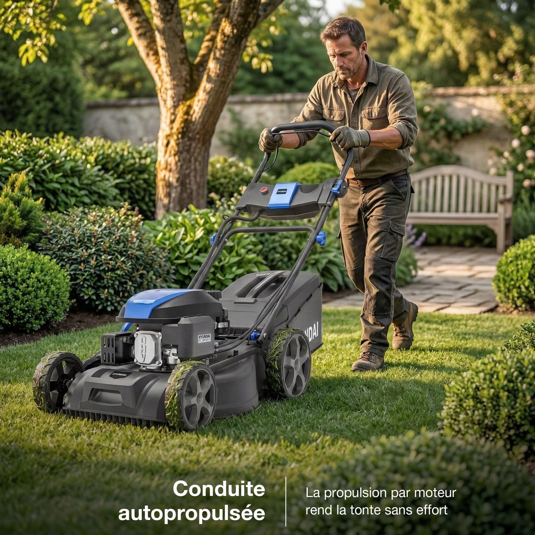 Hyundai Tondeuse à Gazon Autotractée à Essence 46cm, Démarrage Électrique, 139cc | HYM18150SPEX-EU