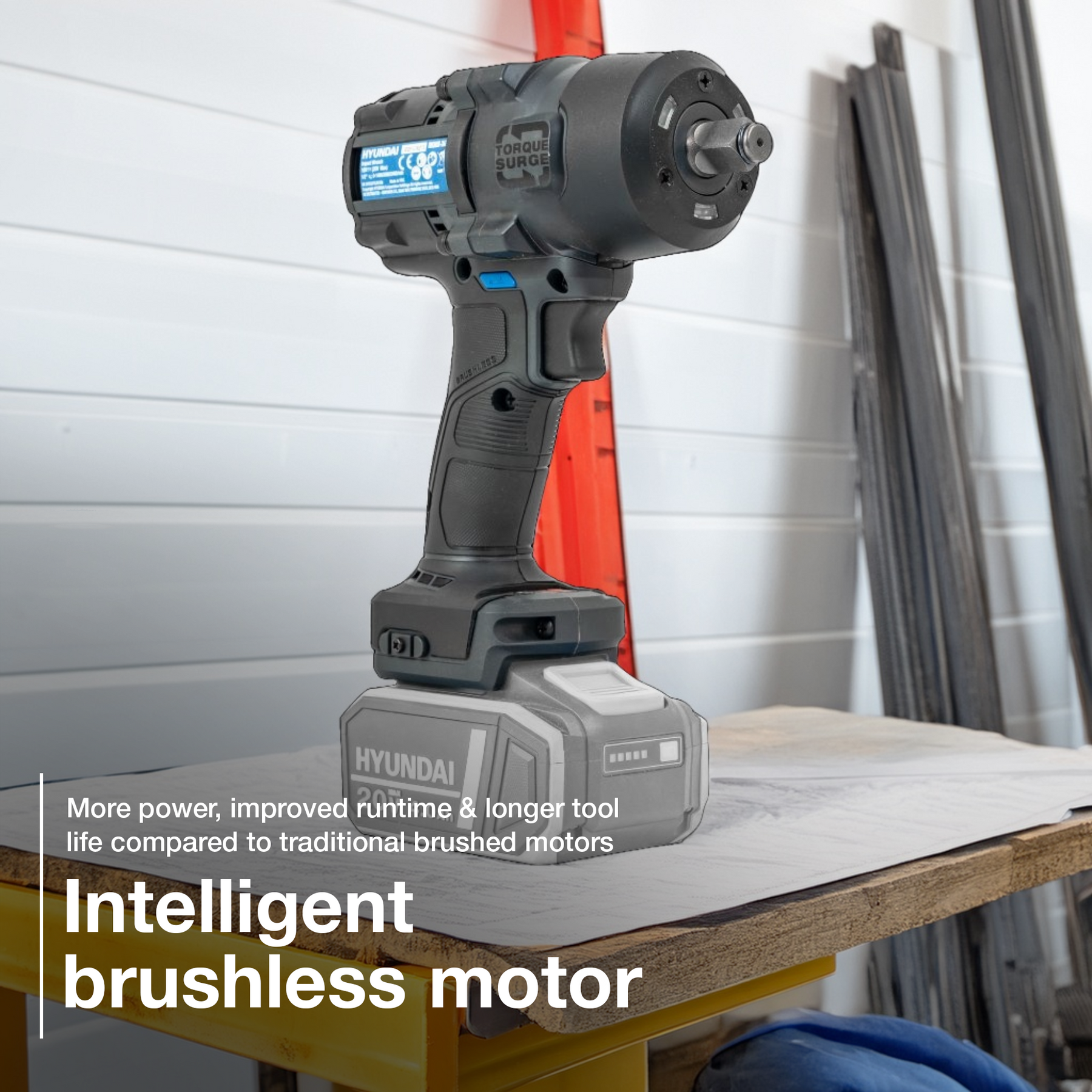 Hyundai 20V Cordless ½’’ Impact Wrench, 700Nm High-Torque with Friction Ring, 20V 4AH Battery & Charger | IW20X-700+BI20-4+C20-2